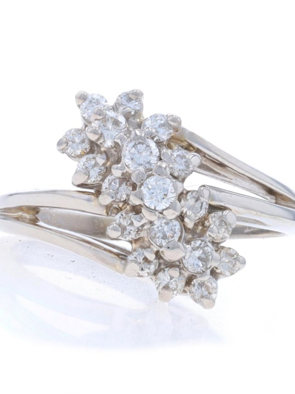 White Gold Diamond Cluster Cocktail Bypass Ring - 14k Round 1/3ctw Waterfall